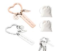 4 Piezas Llavero en Forma de CorazóN Set, Regalos con 2 Colores y Bolsillos con Cordón, áNgel de la Guarda, Amuleto de la Suerte de Acero Inoxidable con AlemáN "Pass auf Dich auf!"
