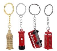 4 Piezas Llavero Modelo Autobús Británico Rojo de Aleación de Zinc | Estilo Retro y Colgante para Bolso, Diseño Creativo y Elegante, para Llaves del Coche y Uso Diario