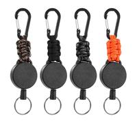 4 Piezas Llavero Retráctil con Clip,Llavero Extensible,Mosquetón de Carrete de Tarjeta Llavero Retráctil de 60cm, Llavero de Montañismo con Gancho (Negro, Naranja, Color Camuflaje, Gris Negro)