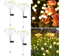 Luces solares para jardín al aire libre, paquete de 4 8 luces LED de luciérnagas, luces solares para exteriores, alturas mejoradas, modos opcionales, luz de luciérnaga IP65, luces solares impermeables