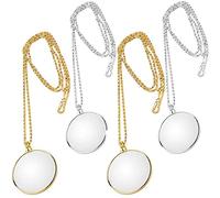 4 Piezas Lupa Colgante, Cadena de Lupa Colgante, Lupa Colgante Portátil, Cadena de Lupa, Collar Colgante Lupa, Lupa de Collar de Moda con Cadena, para Libros, Manualidades, Joyería (2 Colores)