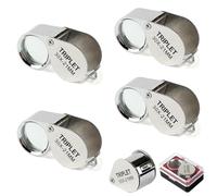 4 Piezas Lupa Joyero 30x de Aumento de Cristal 30 X 21mm Joyero de Bolsillo Lupa de Bolsillo de Portatil Plegable para Joyas Monedas, Sellos Antigüedades Y Más