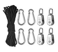 4 Piezas M15 Poleas de Bloque de Única Acero Inoxidable 304, Bloques de Polea Grúa, Poleas Fijas, Poleas para Cables Acero, Bloques Polea Simple, con Pinzas de Mosquetón y 30m Poleas para Cuerda