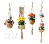 4 Piezas Macetero Colgante de Macramé Plantas Colgador - Cuerda de Algodón para Colgar Macetas de Pared, Colgador de Maceta, Plantas Colgador para Interior y Exterior, Decoración Balcon y Jardín