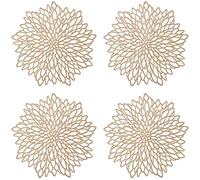 4 Piezas Manteles Individuales Huecos de Dorado, Manteles Individuales Redondo Hueco Flor Posavasos, Mantel Antideslizante de Hoja de Vinilo Laminado, para Decoración de Mesa (Dorado)