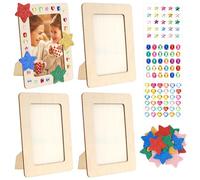 4 Piezas Marcos de Madera para Manualidades Marcos de Fotos 15x20cm Portaretratos para Cuadro sin Acabar Natural con 4 Pegatinas Decorativas DIY Marcos de Fotos Creativos para Sobremesa