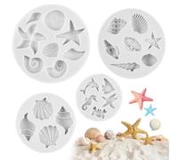 4 piezas Marina Animales Moldes Silicona,Moldes de Fondant para Tartas con Temática Marina,Molde de Silicona para Fondant con Tema Marino,3D Molde Conchas del Mar Marina Animales Moldes,para Gelatina