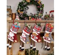 4 Piezas Medias de Navidad,TIDEVAN Navidad Calcetines Calcetines Navidad Chimenea Calcetín de Decoración Navideña para Llenar y Colgar para el árbol de Navidad Chimenea Decoración Familiares de Fiesta