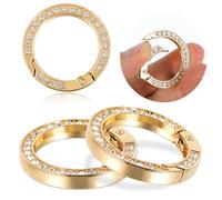 4 Piezas Mini Mosquetones Redondos 25 mm Pequeño Mosquetón Llavero con Anillo Dividido de Diamante O Ring con Strass Llavero de Metal Clip de Gancho para Cartera Manualidades (Dorado)