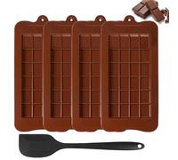 4 Piezas Molde Chocolate Silicona + 1 Espatula Silicona Cocina, Antiadherente Molde Silicona Chocolate, Molde Tableta Chocolate Sin Bisfenol para Hornear DIY