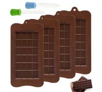 4 Piezas Molde de Silicone Chocolate Break-Apart 24 Cavidades Moldes Chocolate Tableta con 2×Cuentagotas Moldes para Hacer Chocolate Caramelos Fondant(Marrón)