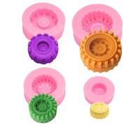 4 Piezas Moldes de Silicona 3D para Fondant, con 4 Forma de Rueda de Camiones, Molde de Silicona Redondo para Hornear, Fácil de Desmoldar, Antiadherente, para Chocolate, Pasteles, Jabón, Artesanía