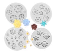 4 Piezas Moldes de Silicona de Rosas Margaritas, Molde Silicona Flores sin BPA, Flores Moldes Fondant, Moldes de Silicona Mini Flor, Moldes de Silicona Daisy para Fondant, Chocolate, Deco