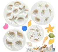4 Piezas Moldes de Silicona Marina Animales, Molde Formas Estrella de Mar, Concha, Caballito de Mar, Coral, Caracola, Tema Marino Para Pasteles, Chocolate, Cubitos de Hielo, Jabón y Velas
