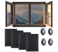 4 Piezas Mosquitera Ventana,130 x 150cm Pantalla Mosquitera Ventana,Ajustable Tamaño,con 4 Cinta Autoadhesiva,Sin Taladros para Protección Ventanas Contra Insectos Moscas Mosquitos(Negro)