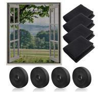 4 Piezas Mosquiteras de Ventanas con 4 Rollos De Cinta Autoadhesiva Mosquitera con Adhesivo de Malla Anti Mosquito Malla Protector Kit para la mayoría de Las Ventanas(130 x 150 cm)