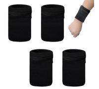 4 Piezas Muñequera de Pulsera, Muñequeras Sudor Algodón, Muñequera Tenis con Bolsillo, Muñequera Deportiva Negro, Muñequeras Tenis, Muñequera Gym, Muñequeras Deportivas, Muñequeras Gimnasio