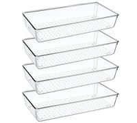 4 Piezas Organizador Cajones Cocina Baño Transparente, 30CM Organizadores de Cajones Plastico Grande, Organizador Cajon Escritorio para Cubiertos, Maquillaje, Tocador Armario Joyas Bandejas de Cajones