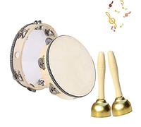4 Piezas Pandereta, Pandereta Mano de Madera, Instrumento Pandereta, Pandereta de Pie, con Campanas, para KTV, Fiesta, Juegos Infantiles, Escuela, Regalo, Acompañamiento de Baile y Canto de Niños