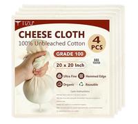 4 Piezas Paños de Queso 50x50cm-Grado 100 Algodón no Blanqueado al 100% Reutilizable para Filtrado Hacer Leche de Nueces, Yogur y Queso (Tela de Filtración, Cheese Cloth, 4Pcs)