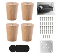 4 Piezas Patas de Madera para Muebles 6cm, Patas para Muebles Madera de Repuesto, Patas Madera Sofá con Alfombrillas Antideslizantes, Placa de Montaje y Tornillos, Patas Mueble para Cama, Silla