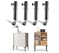 4 Piezas Patas de Mesa Ajustables con Rueda, Patas para Muebles Ajustables 13cm/17cm, Negro Pata de Metal con Ruedas Giratoria 360 Grados para Muebles de Bricolaje, Escritorio, Mesa de Comedor