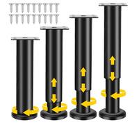 4 Piezas Patas para Muebles, 18-30CM Patas Regulables con 18pc Tornillos, Patas Negras Altura Ajustable para Sofas Armarios Cama Cocina