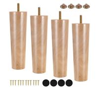 4 Piezas Patas para Muebles Madera Maciza, Patas Sofa de Reemplazo Cónicas Rectas Ajustables con Tener Almohadilla Antideslizante Tornillos(Wood,20cm/7.87")