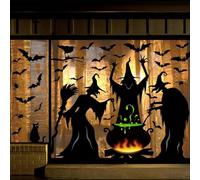 4 Piezas Pegatinas de ventana de Halloween, Pegatinas de Ventanas y Puertas de Halloween, Brujas, Gato Negro, Murciélago, Araña y Caldero, para Decorar el Hogar, la Escuela, la Oficina y Fiestas