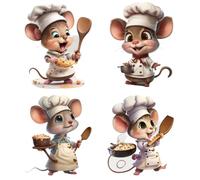 4 Piezas Pegatinas Pared Decorativas, Creativas de la Pared Lindo Ratón Maestro de Cocina Cocinar Comida, Etiqueta Autoadhesiva Para la Etiqueta Engomada Decoración del Hogar Comedor Nevera Armario