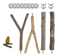 4 Piezas Perchas Naturales para Pájaros, Madera Natural para Pájaros, Pájaro Soporte de Madera Natural, 2 Spécifications, Avec 8 Rondelles et 4 Vis Papillon, pour Perroquets, Oiseaux