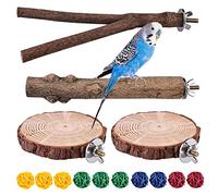 4 Piezas Perchas para Pájaros, Perchas para Periquitos de Madera Natural con Bolas de Ratán Juguetes Loros Accesorio para Jaula de Pájaros, Juguetes para Agapornis Canarios Cacatúas