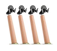 4 piezas Pie de Muebles con Ruedas con freno Patas de muebles móviles cono oblicuo Pies de armario Madera de haya Marco de Mesa Madera maciza Soporte de mesa (20CM)