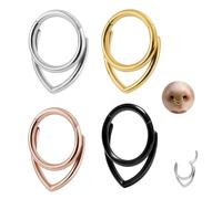 4 Piezas Piercing Nariz Aro Pendientes,16G Clicker Piercing Nariz, 316L Acero Quirúrgico Septum Anillo Piercing Oreja Labio Anillo Tragus Hélice Daith Cartílago Rook Pendientes para Mujeres Hombres