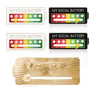 4 Piezas Pin de Batería Social, Pines Interactivos de Estado de Ánimo para 7 Días, Broche Divertido para Estado de Ánimo Social, Pines de Esmalte de BateríA Social, Pin de Insignia(Blanco+Negro)
