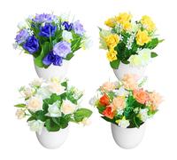 4 Piezas Plantas Artificiales Pequeñas Falsas Rosas Flores Artificiales Decoración Mini Plantas Artificiales Decorativas Verde con Macetas Plásticos para Decoracion Mesa Interior Hogar Oficina