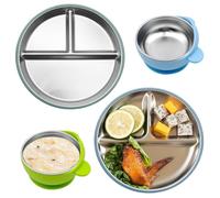 4 Piezas, Platos Bebe con Ventosa y Cuencos para Bebé, de Acero Inoxidable y Silicona, a Prueba de Caídas, Aptos para Lavavajillas, Adecuados para Bebés y Niños (Azul y Verde) (Azul y Verde)