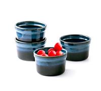 4 Piezas Platos para Soufflé y Creme Brulee de 240mL, para Pastel, Pequeñas Cacerolas, Aptos para Horno y Microondas, Azul Estrella