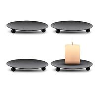 4 Piezas Platos para Velas Retro Portavelas de Hierro Candelabros Decorativas Soporte de Vela de Pedestal para Hogar, Boda Fiestas, Cena de Cumpleaños Navideña SPA, Negro (10x10x1cm)