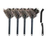 4 Piezas Plumero De Plumas De Avestruz, Plumero para Quitar El Polvo, Set De Plumeros para Limpieza Profunda, Plumero Antiestático para El Polvo, con Cepillo, para Rincones Difíciles De Alcanzar