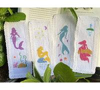 4 piezas por juego de marcadores de libro de sirena, kit de punto de cruz, algodón egipcio, 100% algodón, 14 unidades aida con borde de encaje, punto de cruz, marcador de punto de cruz