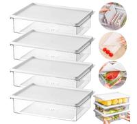 4 Piezas Porta Embutidos y Alimento Fresh, Recipiente de Almacenamiento de Carne, 20 x 14 x 4 cm Caja de Almacenamiento Frigorífico con Tapa, Libre de BPA, Cajas de Almacenamiento para Carne, Fruta