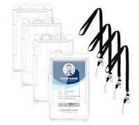 4 Piezas Porta Tarjetas Identificativas Plástico Duro, Doble Funda Tarjeta Identificación con Lanyard, Porta Tarjetas Colgante Transparente, Portatarjetas Identificación para Oficinas