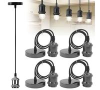 4 Piezas Portalamparas E27 para Lampara Techo, Lamparas de Techo con Cable Ajustable 100 cm, Lampara Techo Colgante con Cable, Portalamparas de Araña Vintage, Portalamparas Montaje en Techo (Negro)