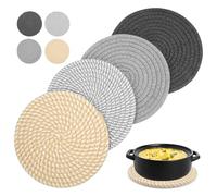 4 Piezas Posavasos de Algodón, 18 cm/7 Salvamanteles Individuales Redondos,Redondos Posavasos de Algodón Tejido de Hilo,Posavasos Absorbentes,Salvamanteles de Algodón con Hilo para Sartenes,Platos