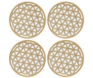 4 Piezas Posavasos para Flor de La Vida, Decoración de Pared Flor de La Vida de Madera Juego de Posavasos de 10 x 10 cm, Posavasos para Vasos, Posavasos Redondos de Madera para Bebidas y Café