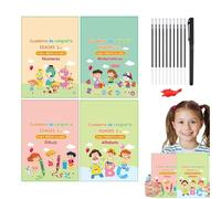 4 Piezas Práctica de Escritura con Ranuras Mágicas, Cuaderno Mágico de Escritura para Niños, Libro Mágico de Caligrafía, Cuaderno Magico Reutilizable, Cuaderno Caligrafía con Bolígrafos y Agarre