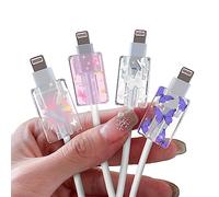 4 Piezas Protector de Cable de Cargador, Accesorios de Protección de Cables Datos para iPhone, Bonito Cables Saver con Diseño de Brillantes Mariposa, Lindo Cable Cargador USB Protectors para iPhone
