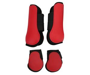 4 Piezas Protectores de Tendón para Caballos, Botas XL con Suela Antideslizante y Amortiguación, Funda de PU Roja para Competición y Salto (1 juego rojo XL.)