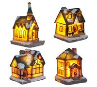 4 Piezas Pueblo Navideño, Miniatura Casas de Pueblo Navideñas, Casa Navideña LED, Pueblo de Navidad Luminoso, Hogar Adornos de Ciudad Navideña, Alimentado por Batería